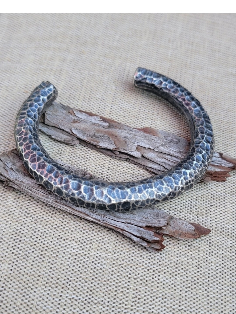 PATRICIA LOCKE Hammered Textured Open Cuff Bracelet - Black and Silver Finish